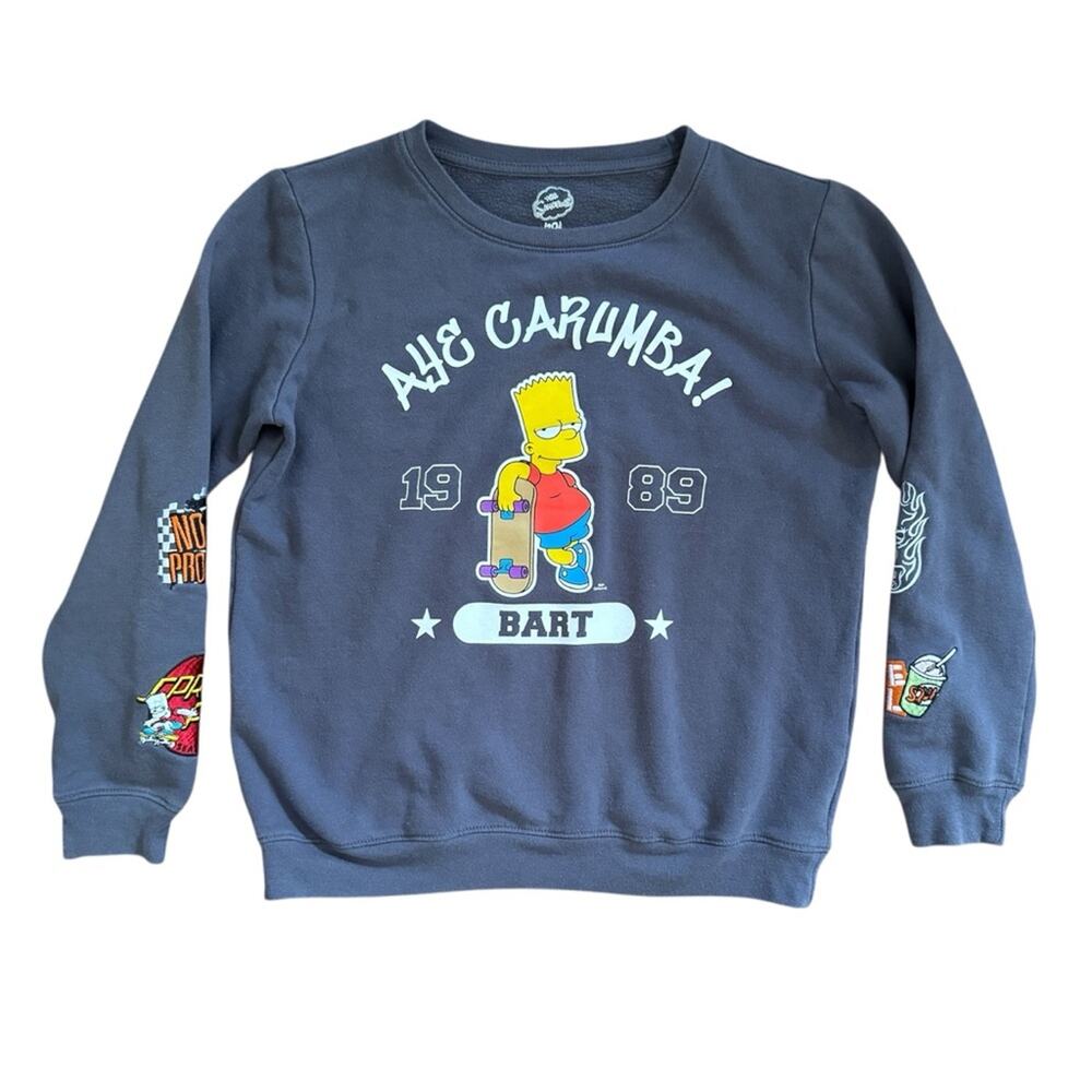 The Simpson’s Kids’ Bart Simpson “Aye Carumba”Graphic Sweatshirt Grey Size 10/12